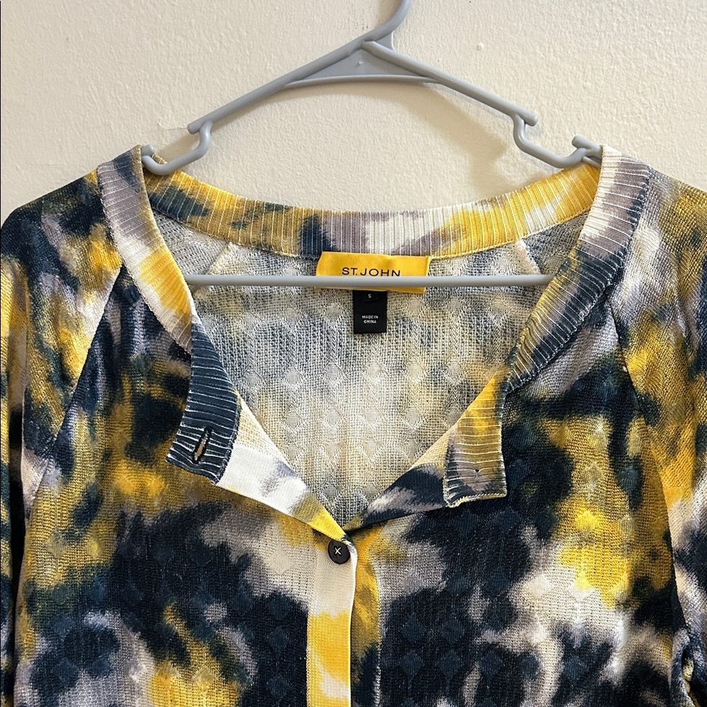 St. John Yellow and Blue Patterned Cardigan* - Picture 3 of 11